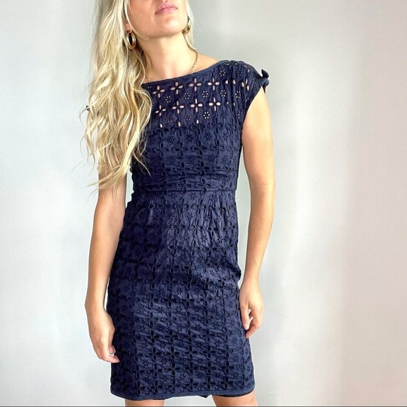 Nanette Lepore Navy Blue Eyelet Cutout Dress 4 - Picture 6 of 15